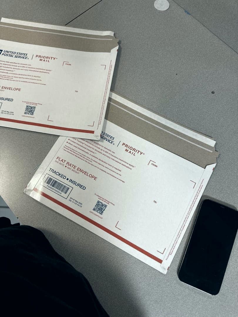 Tracked and insured document envelopes ready for dispatch