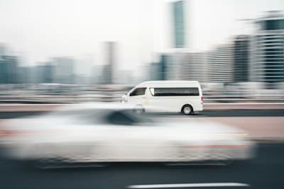 A delivery van in motion