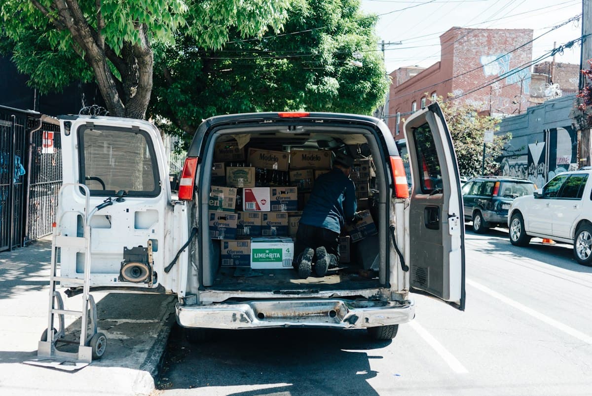 A courier van loaded with parcels